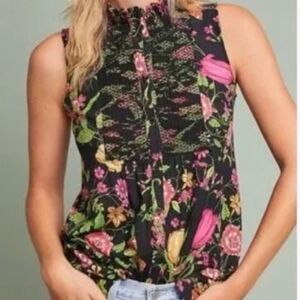 (BOGO FREE) Anthropologie Akemi+Kin Christine Ruffled Floral Smocked Top XS